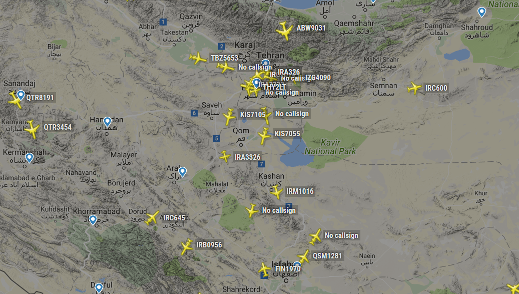 Dozens of Aircraft with No Call-signs and Destination are leaving Iran. Are the powerful and the rich fleeing Iran?